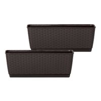 2er-Set Pflanzkasten in Rattanoptik, ca. 38,6 x 15,4 x 14,2 cm - Dunkelbraun