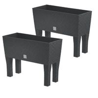 2er-Set 2in1 Design-Pflanzkasten in Rattanoptik, ca. 60 x 25 x 46 cm - Anthrazit