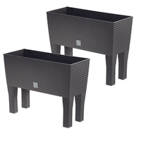 2er-Set 2in1 Design-Pflanzkasten in Rattanoptik, ca. 60 x 25 x 46 cm - Dunkelbraun