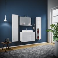 Badblock Lendas XL 80cm Unterschrank + Spiegel + 2 Seitenschränke Weiß