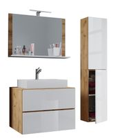 Badblock Lendas L 60cm Unterschrank + Spiegel + 1 Seitenschrank Honig-Eiche/Weiß