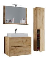 Badblock Lendas L 80cm Unterschrank + Spiegel + 1 Seitenschrank Honig-Eiche