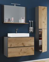 Badblock Lendas L 80cm Unterschrank + Spiegel + 1 Seitenschrank Anthrazit/Honig-Eiche