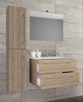 4-tlg. Waschplatz Badinos 80 cm Spiegel + Hochschrank Sonoma-Eiche