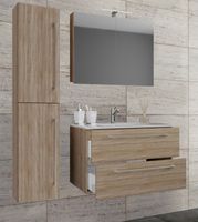 Waschplatz Badinos 80 cm Spiegelschrank & Hochschrank 4-tlg. Sonoma-Eiche