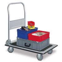 Transportwagen mit Klappbügel, Tragkraft 150 kg, LxBxH 735 x 475 x 820 mm, hellgraue Gummiräder