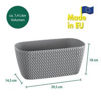 2er-Set Strickoptik-Balkon-Pflanzkasten, ca. 39,5 x 18 x 14,5 cm - Steingrau
