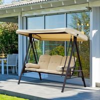 3-Sitzer Hollywoodschaukel mit Sonnendach Kissen Metall Beige+Braun