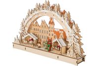 LED Schwibbogen: Weihnachtsmarkt. Aus Holz,