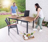 Ausziehbarer Gartentisch "Genua" mit Holzplatte aus Aluminium ca. 150-200 x 90 x 74 cm - Braun 