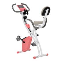 Heimtrainer 2-in-1 Fahrradtrainer LCD-Display klappbarer Hometrainer Trimmrad mit 8 stufig einstellbarem Magnetwiderstand Rosa+Weiß 97x51x115 cm
