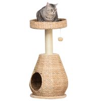 Kratzbaum mit Katzenhöhle Ballspielzeug Sisal weiche Plüsch Höhe 82,5 cm Gelb