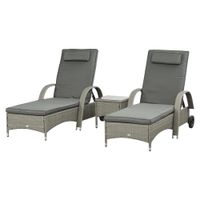 Sonnenliege mit Tisch 3er-Set Gartenmöbel Grau/Dunkelgrau