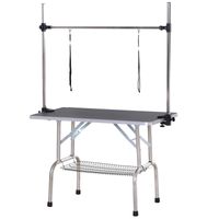Tierpflegetisch mit Unterkorb höhenverstellbar klappbar Edelstahl Metall Schwarz 107 x 60 x 170 cm