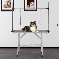 Tierpflegetisch mit Unterkorb höhenverstellbar klappbar Edelstahl Metall Schwarz 107 x 60 x 170 cm