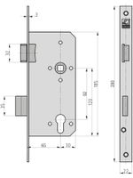 Einsteck-Haustürschloss - ES 979 - Lochung: PZW - Stulp 22 mm käntig - DIN Rechts