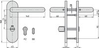 Kurzschild-Drücker-Garnitur - ZB 3800 - Edelstahl - Lochung: Buntbart