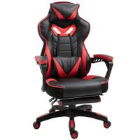 Ergonomischer Gaming Stuhl, Drehstuhl, einziehbare Fußstütze, Schwarz+Rot, 65 x 70 x 118,5-128,5 cm