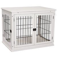Hundehütte mit Tischoberfläche, 2 Türen, MDF, Metall, Weiß, 81 x 58,5 x 66 cm