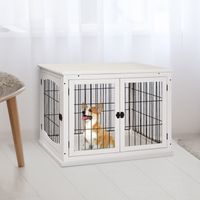 Hundehütte mit Tischoberfläche, 2 Türen, MDF, Metall, Weiß, 81 x 58,5 x 66 cm