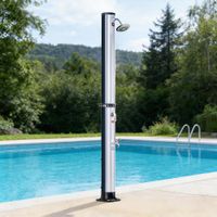 Solardusche Classic mit Fußdusche rund, ca. 35 Liter - Silber und Schwarz