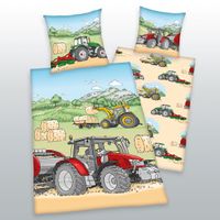 Traktor Flanell-Bettwäsche Größe 80x80 + 135x200 cm