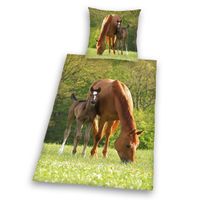Pferd mit Fohlen Bettwäsche Größe 80x80 + 135x200 cm
