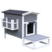 Hunde-/Katzenhütte mit Terrasse und Balkon Tannenholz Grau + Weiß 115 x 66,5 x 74,7 cm