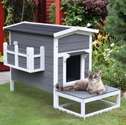 Hunde-/Katzenhütte mit Terrasse und Balkon Tannenholz Grau + Weiß 115 x 66,5 x 74,7 cm