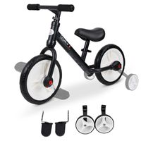 Kinder Laufrad, Lauflernrad, Kinderfahrrad, 2-in-1, Kinderrad mit Stützrädern und Pedalen, 2-5 Jahre, Sitzhöhenverstellbar, PP, Schwarz, 85 x B36 x H54 cm