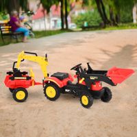 Trettraktor mit Anhänger Tretbagger Traktor mit Frontlader ab 3 Jahre Rot