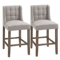 2er-Set Barhocker moderne Küchenstühle Leinen-Touch Gummiholz Beige 47 x 50 x 101 cm