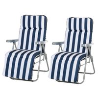 2 x Klappstühle Gartenstuhl Sonnenliege Armlehne klappbar 5 Positionen Auflage Blau 60 x 75 x 102 cm