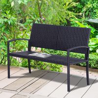 Polyrattan Gartenbank Parkbank Sitzbank 2-Sitzer Geflecht Stahl Schwarz B122 x T60 x H87cm