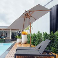 Sonnenschirm Knickbarer Gartenschirm 3-stufig einstellbar Holz+Polyester Grau 200 x 150 x 230 cm