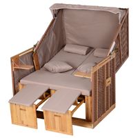 Strandkorb mit Sitzhocker und Klapptisch Getrankehaltern PE Rattan Beige 118 x 79 x 150 cm