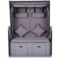 Strandkorb mit Sitzhocker und Klapptisch Volllieger Getrankehaltern PE Rattan Grau 118 x 79 x 150cm