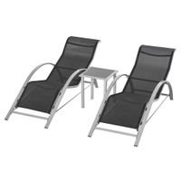 3-tlg. Gartenliege mit Tisch Gartensitzgruppe Metall Mesh Grau+Schwarz 2 x Sessel 1 x Tisch