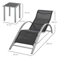 3-tlg. Gartenliege mit Tisch Gartensitzgruppe Metall Mesh Grau+Schwarz 2 x Sessel 1 x Tisch