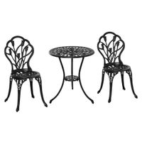 Sitzgruppe 3-teilige Tisch+2 Stühle mit Schirmloch Terrasse Aluminium Schwarz Ø60 x 67H cm