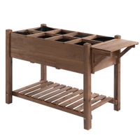 Hochbeet Pflanzkasten mit 8 geteilten Gittern faltbare Ablage Massivholz Braun 123 x 54 x 74 cm
