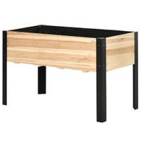 Hochbeet Pflanzkasten mit Vliesstoff Massivholz Stahl Natur+Schwarz 120 x 60 x 74 cm