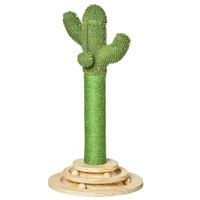 Kratzbaum Kaktus Spielzeug 65 cm Hoch Sisal Seil Kiefernholz Grün+Natur