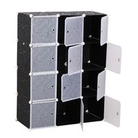 Kleiderschrank DIY Garderobe mit Kleiderstange 2 + 6 Fächer aus PP Schwarz + Weiß 111 x 47 x 145 cm