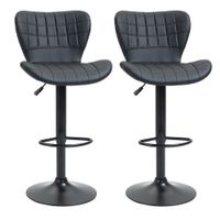 Barhocker 2er-Set mit Rückenlehne für Küche Esszimmer Kunstleder Schwarz 47 x 56 x 89-109 cm