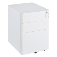 Rollcontainer mit 3 Schubladen, Büroschrank, Aufbewahrung, Stahl, Weiß, 39 x 48 x 59 cm