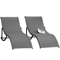 2er Set Sonnenliege Gartenliegen Stoffliege ergonomisch Aluminium Dunkelgrau 165 x 61 x 63 cm