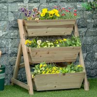 Hochbeet Holz Blumenleiter mit 3 Ablagen Pflanzentreppe Natur