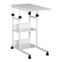 Beistelltisch mit Rollen, Nachttisch höhenverstellbar 2 Regale Metall Weiß 80x40x72-82cm
