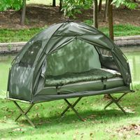Campingbett Set Zelt mit Schlafsack Matratze 4 in 1 faltbar Dunkelgrün